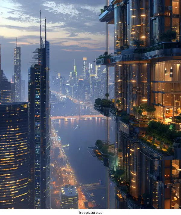 Futuristic City Skyline with Vertical Gardens