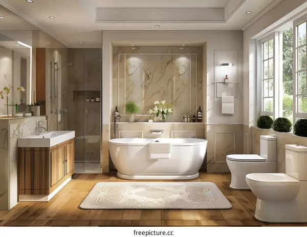 Luxury Modern Bathroom with Bathtub and Sink