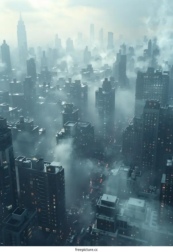 Foggy Cityscape: Skyscrapers Vanishing in Mist