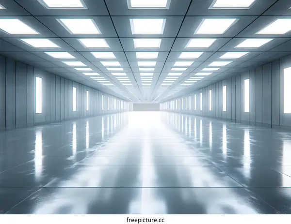 Empty White Corridor With Square Light Panels