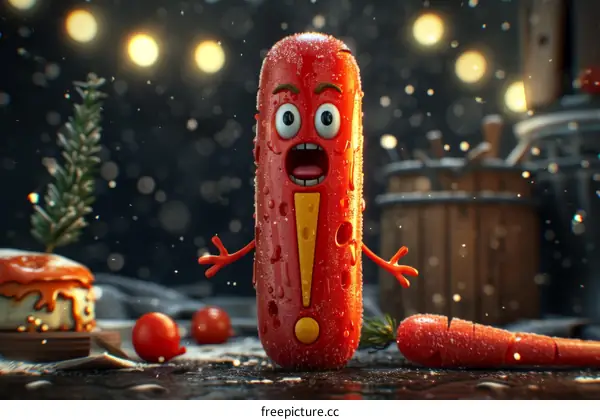 Sausage with thermometer in winter scenery