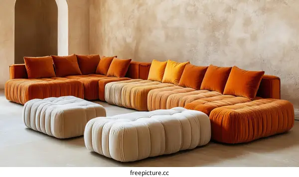 Modern Modular Sofa Set with Ottoman Poufs