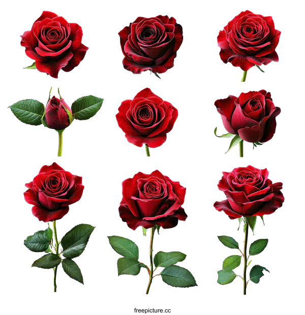 [Transparent Background PNG]Collection of Red Roses in Various Stages