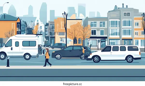 City Street with Cars and People