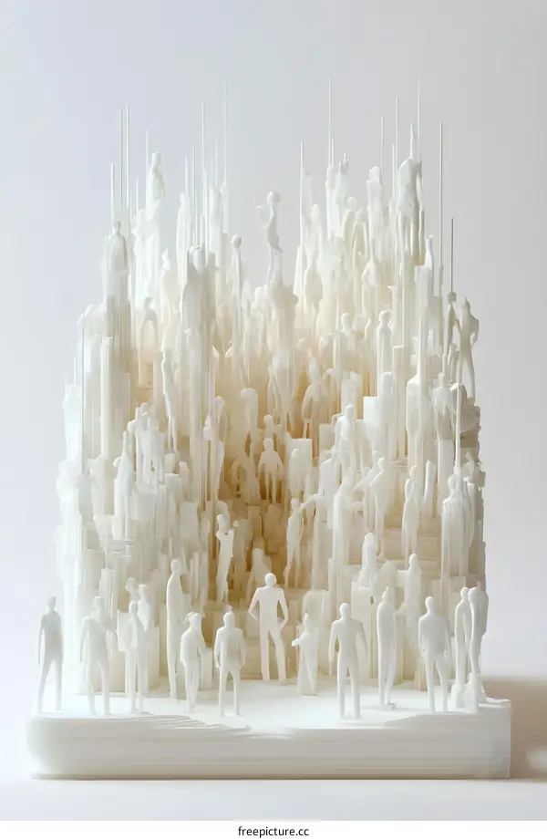 Paper Sculpture of City with Crowd of People