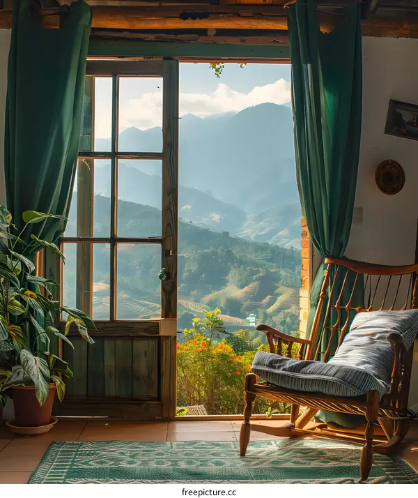 An open door with a view of the mountains