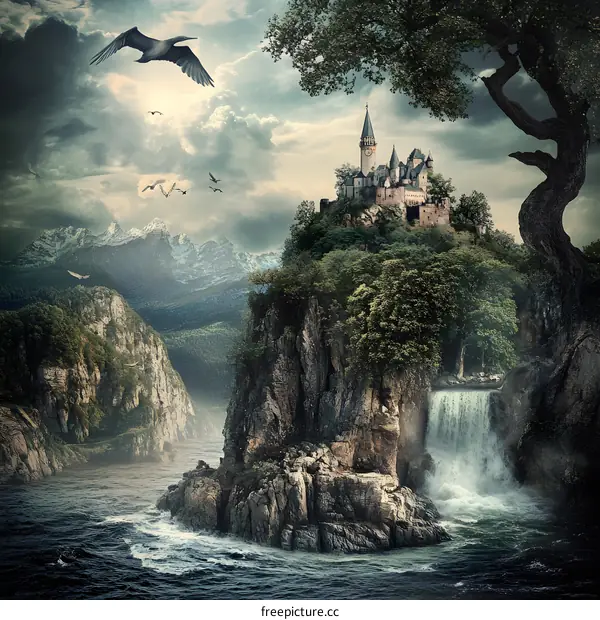 Fantasy Landscape with Castle on a Cliff
