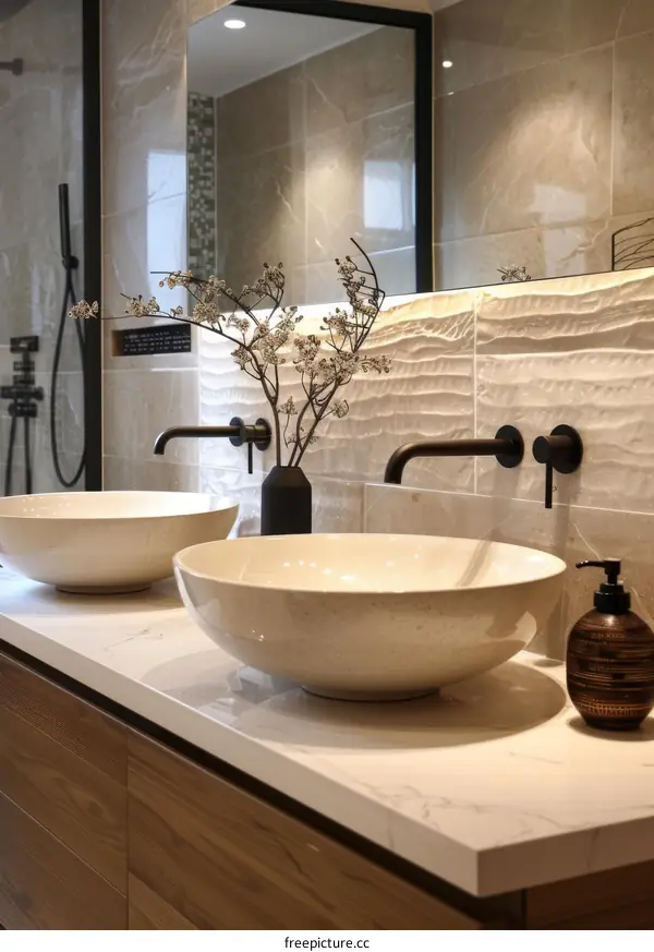 Modern Bathroom with Double Sinks and Natural Light
