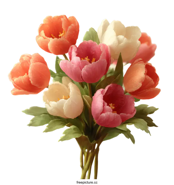 [Transparent Background PNG]A Bouquet of Colorful Tulips Illustration