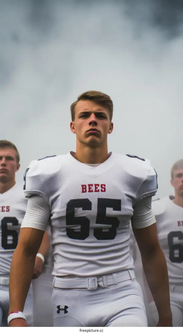 High school football player getting ready to enter the field