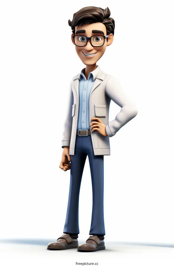 A cartoon character of a scientist wearing a lab coat and glasses
