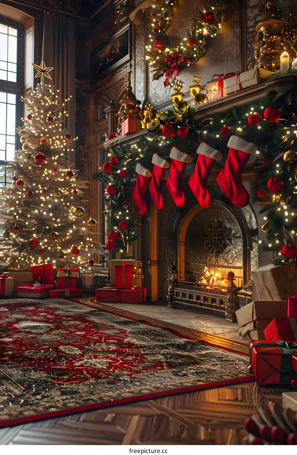 Christmas Tree by the Fireplace