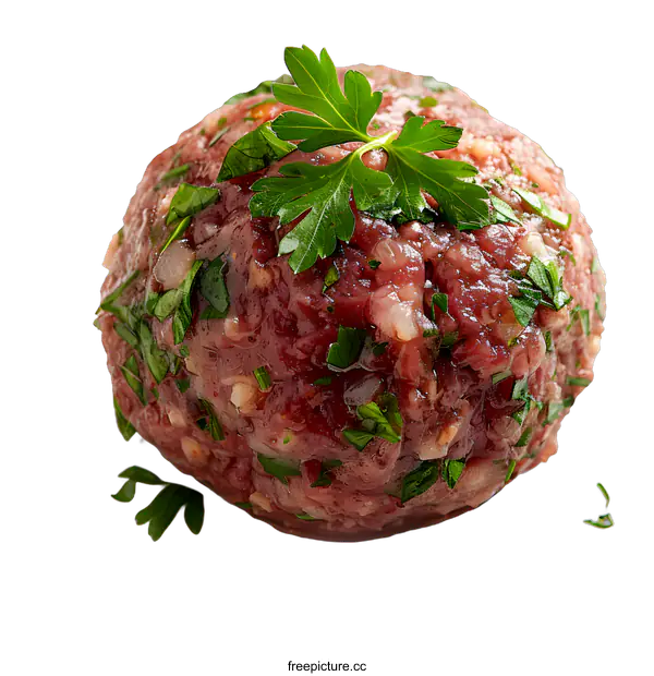 [Transparent Background PNG]Raw minced beef meatball with parsley