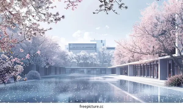 Courtyard with cherry blossoms