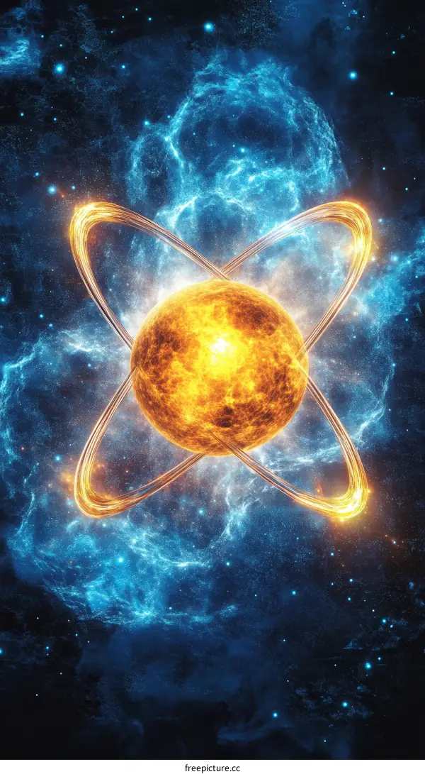 Fiery Planet with Rings in Cosmic Nebula