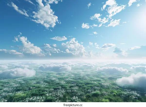 A Breathtaking Aerial View of Clouds and Meadow