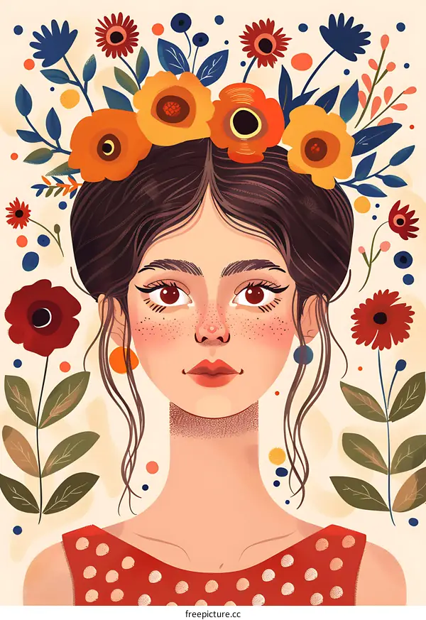 Girl with Flowers in Hair Illustration