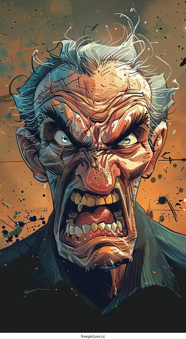 Angry Man with White Hair and Blue Eyes Illustration