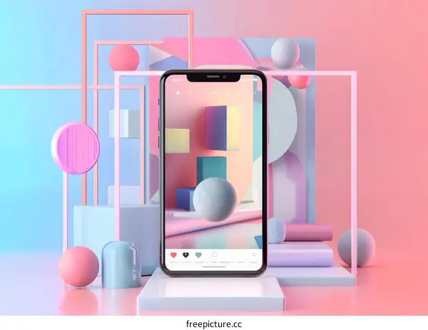 Minimalist 3D Phone Mockup With Geometric Shapes And Gradient Background