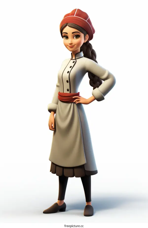 A young woman wearing a chef's hat and apron