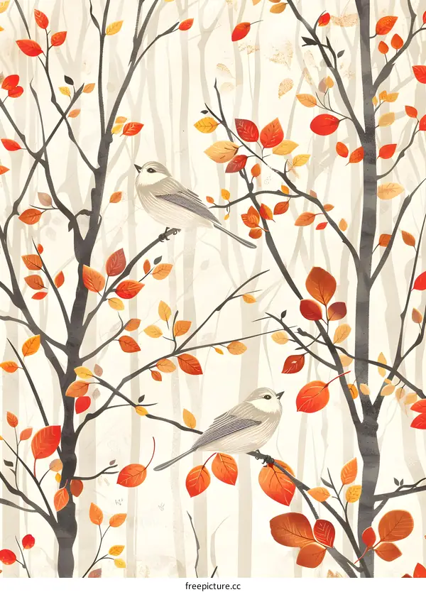 Autumn Forest Birds Illustration