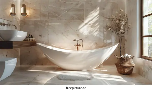 Modern Luxurious Beige Marble Bathroom Design