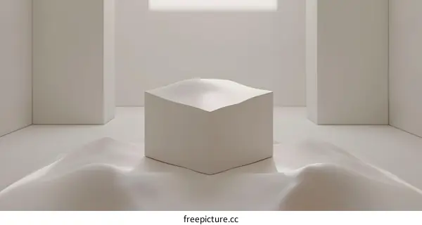 Minimalist White Cube Display Stand on Abstract Background