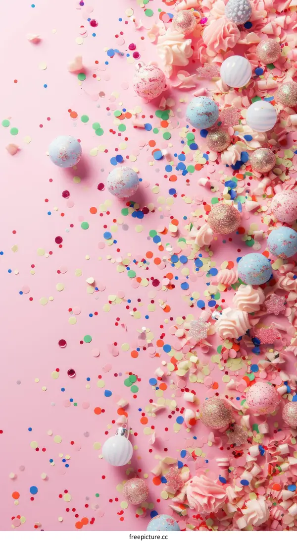 Pink pastel Christmas baubles and sprinkles