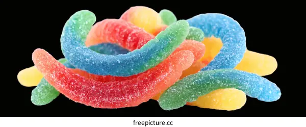 Colorful Candy Worms on Black Background