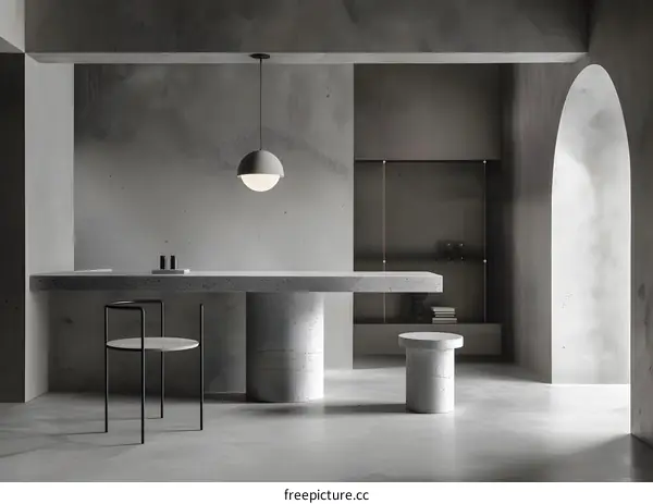 Minimalist Interior Design with Concrete Table and Chairs