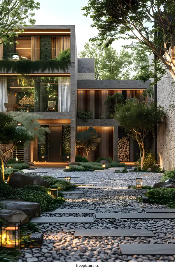 Courtyard of a Modern House with Greenery