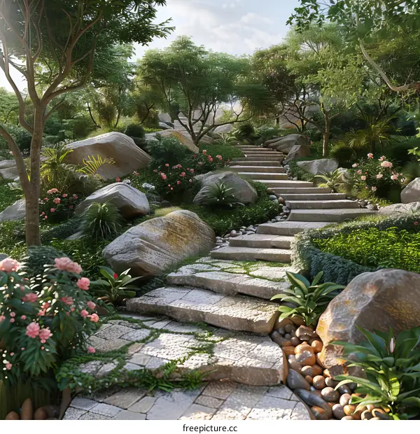 Beautiful Garden Pathway with Stone Steps