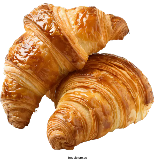 [Transparent Background PNG]Two Freshly Baked Croissants on White Background
