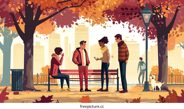 Friends Talking in Autumn Park