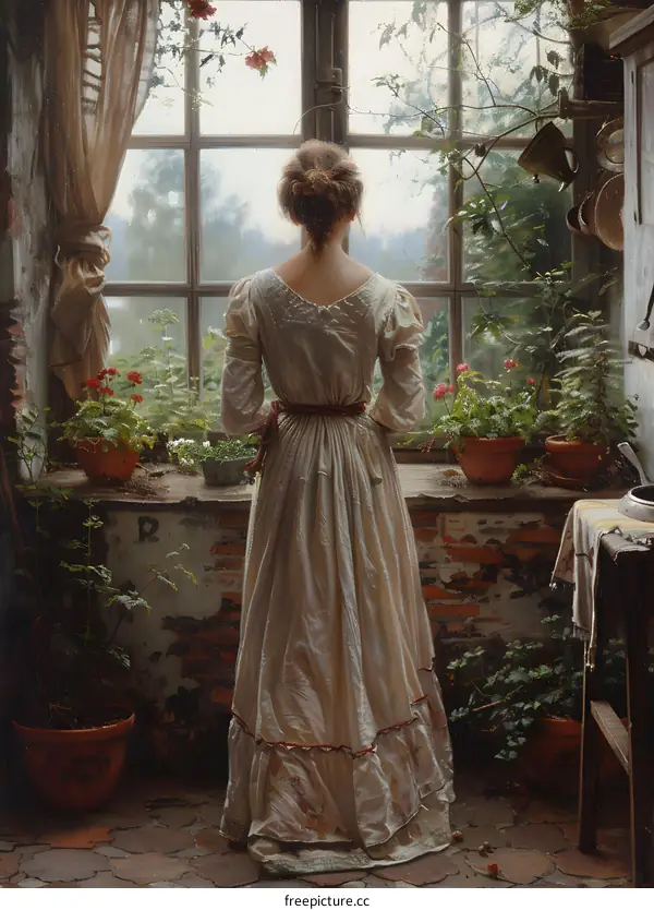 elegant woman in front of the window