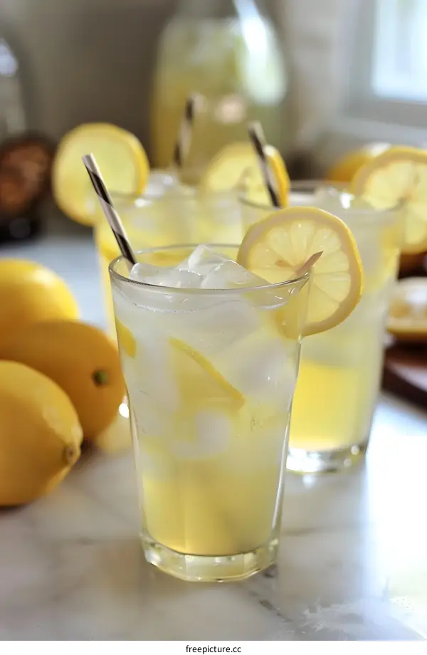 Refreshing Lemonade with Ice and Lemon Slices