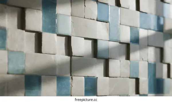 Modern Abstract Mosaic Tile Wall with Blue and White Colors