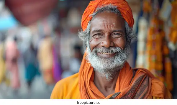 Smiling Elderly Man in Traditional Indian Attire