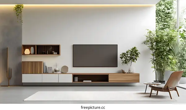 Modern Living Room Interior Design with Minimalist Furniture and Greenery