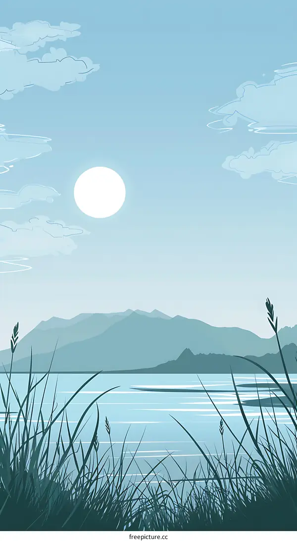 Landscape Illustration with Blue Sky and Mountains