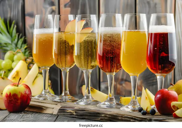 Assortment of Apple Cider in Glass Flutes