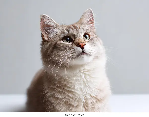 Close-up Fluffy Cat Portrait Against a Light Gray Background