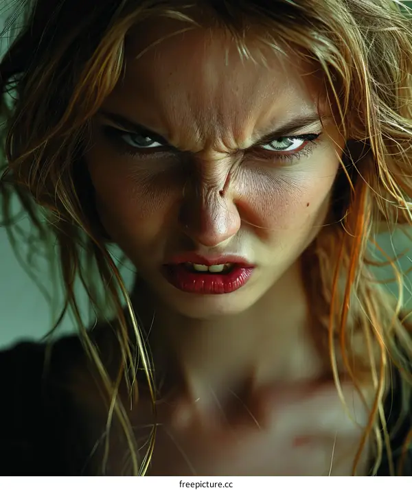 Close Up Portrait of Angry Woman