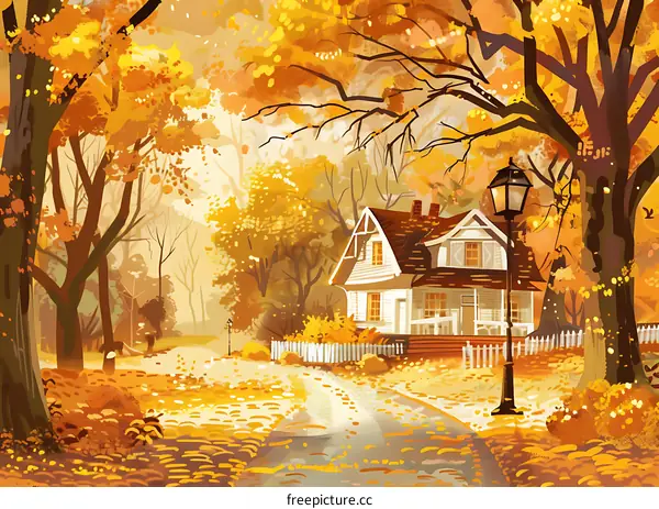 Autumn Landscape With A House And Trees