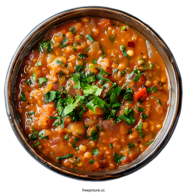 [Transparent Background PNG]A delicious bowl of lentil soup with fresh herbs