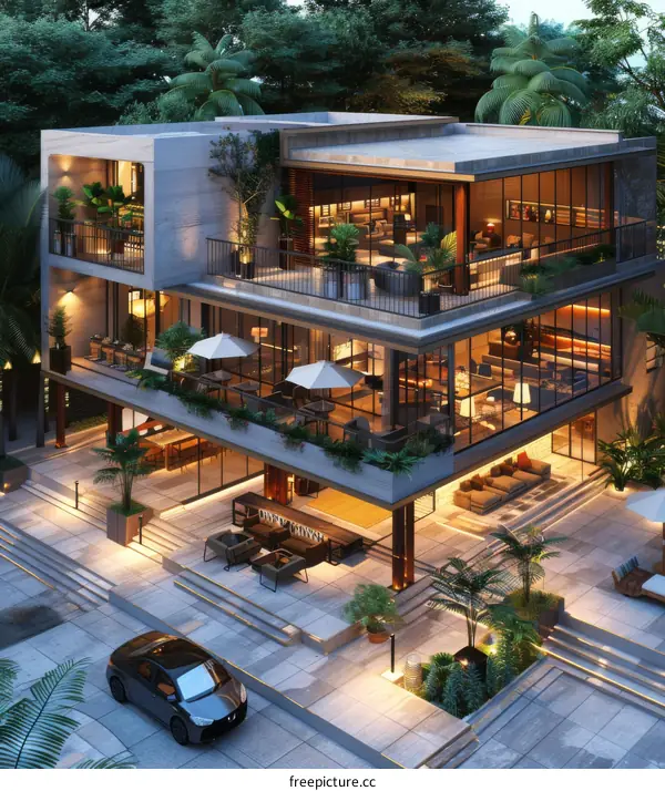 Modern Luxury House Exterior Design with Tropical Garden