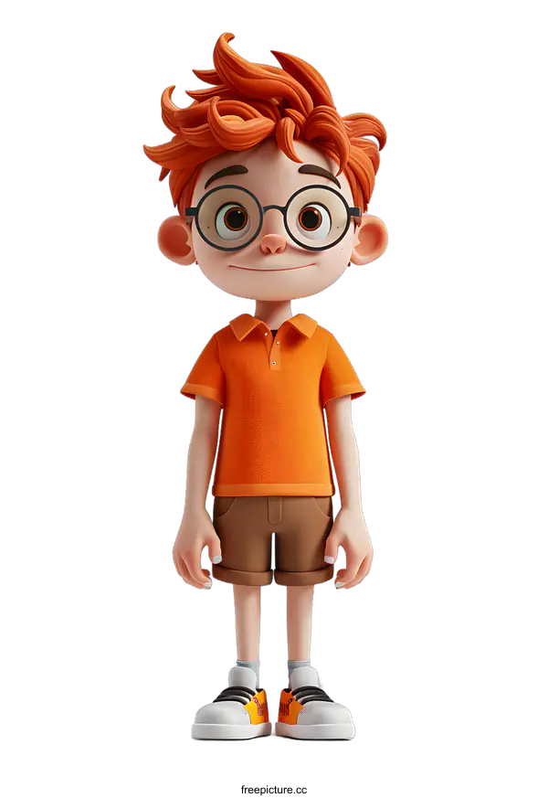 [Transparent Background PNG]3D Cartoon Boy with Orange Hair and Glasses
