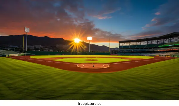 Baseball stadium at sunset
