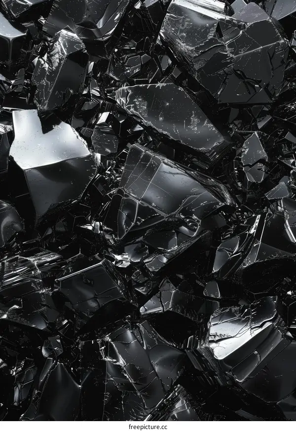 Black abstract background with sharp edges and cracks