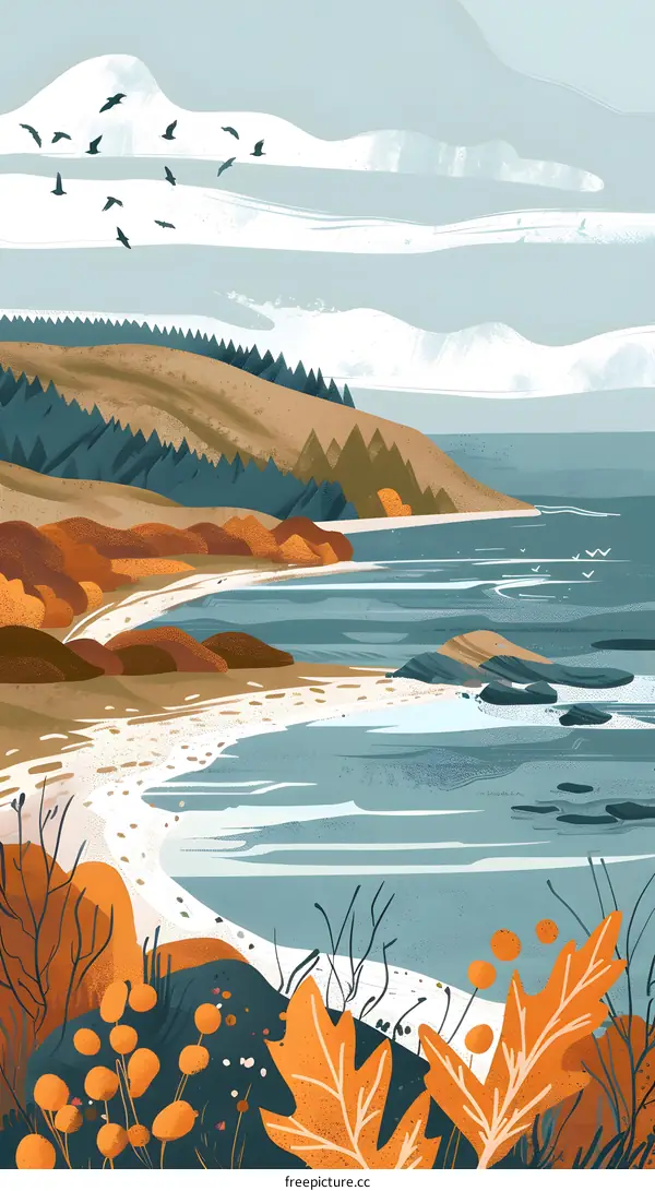 Autumn Landscape With Sea And Forest